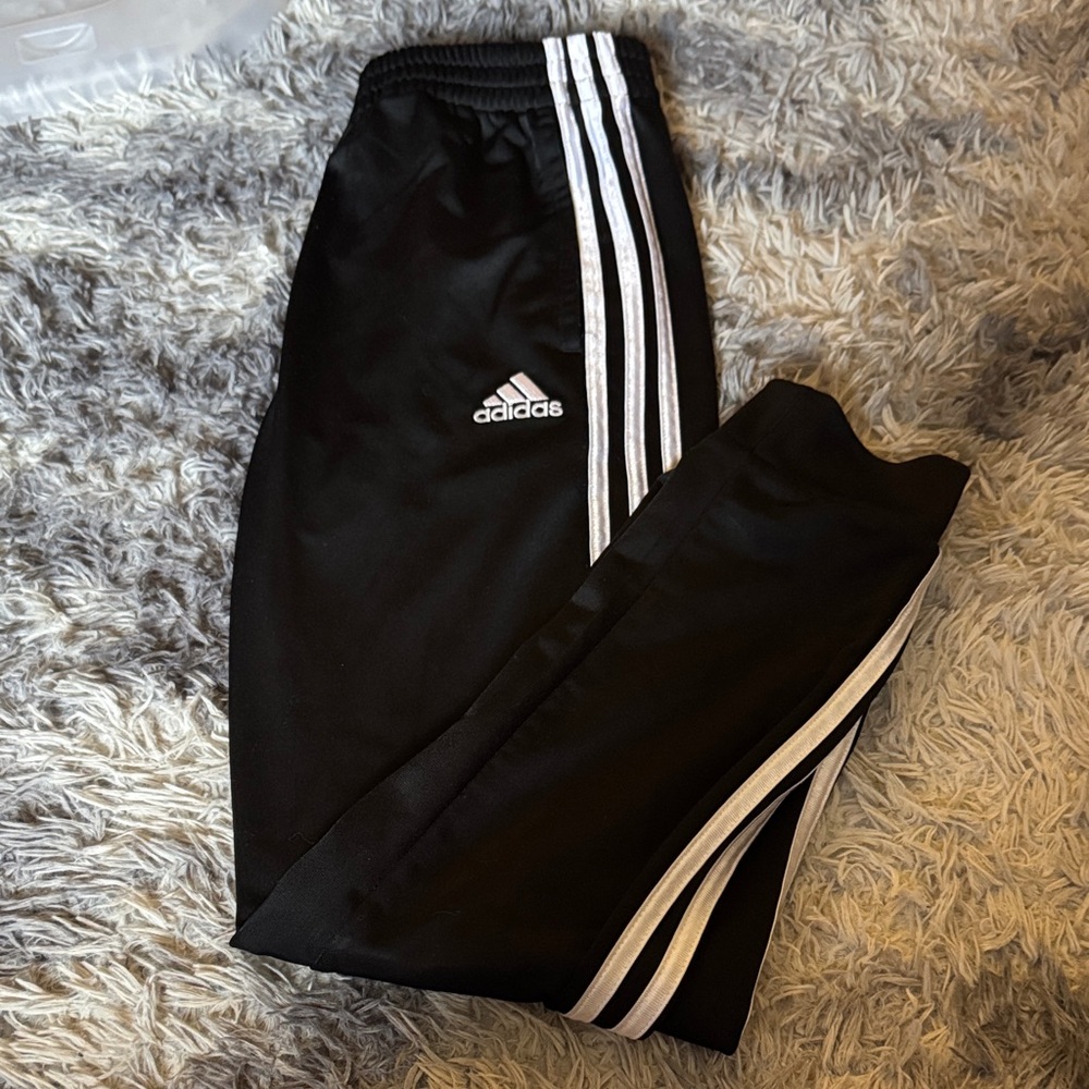 Adidas Kids Black Joggers with White Stripes